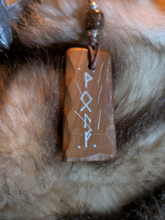Amulette viking en bois exotique – Loki, Odin, Freyja – Cordon cuir