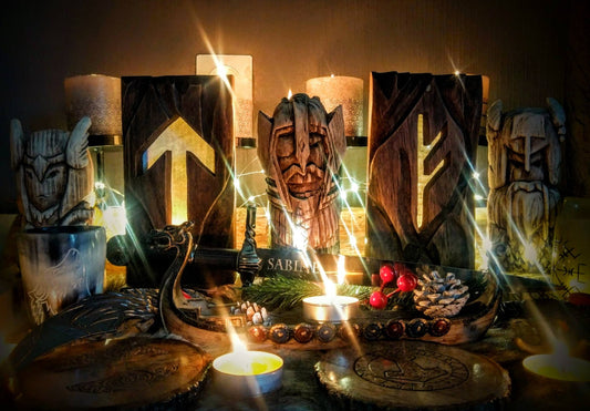 Photophore viking chêne et lin - Décoration nordique